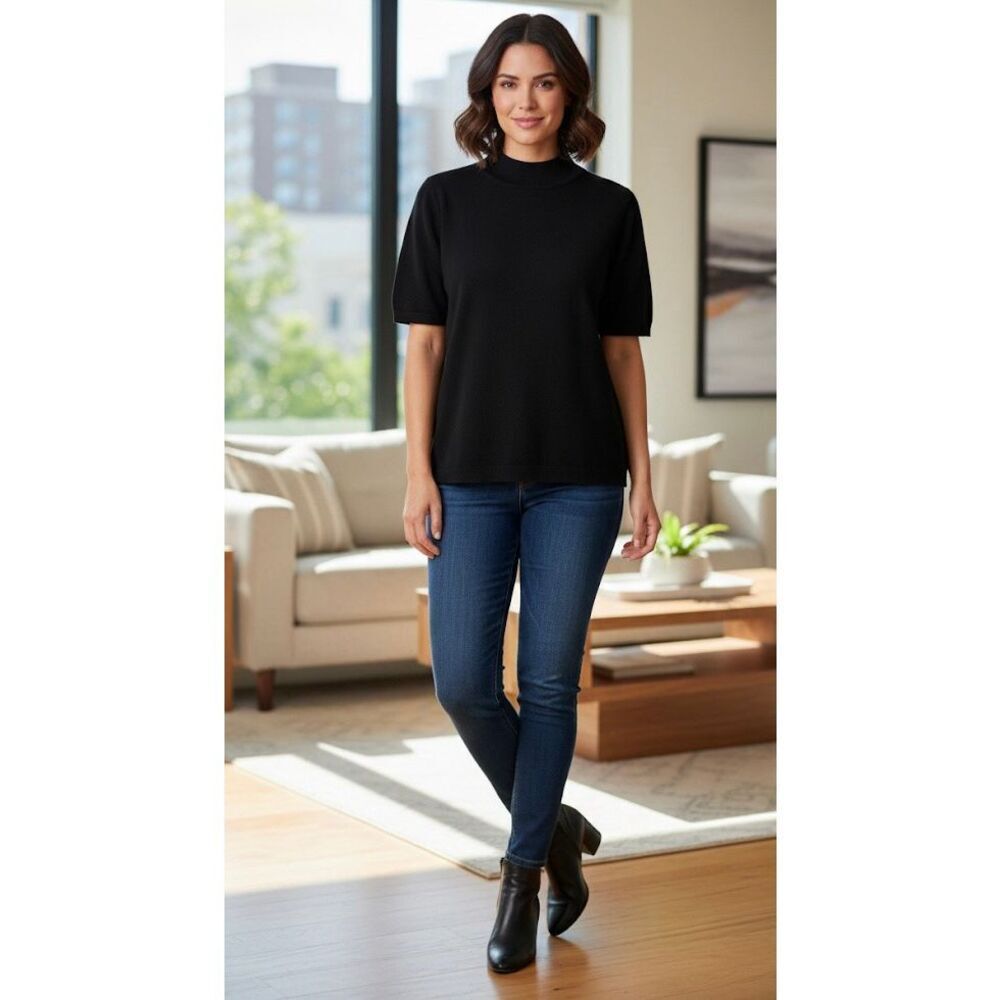 Susan Graver black mock neck short sleeve shirt Size 2X